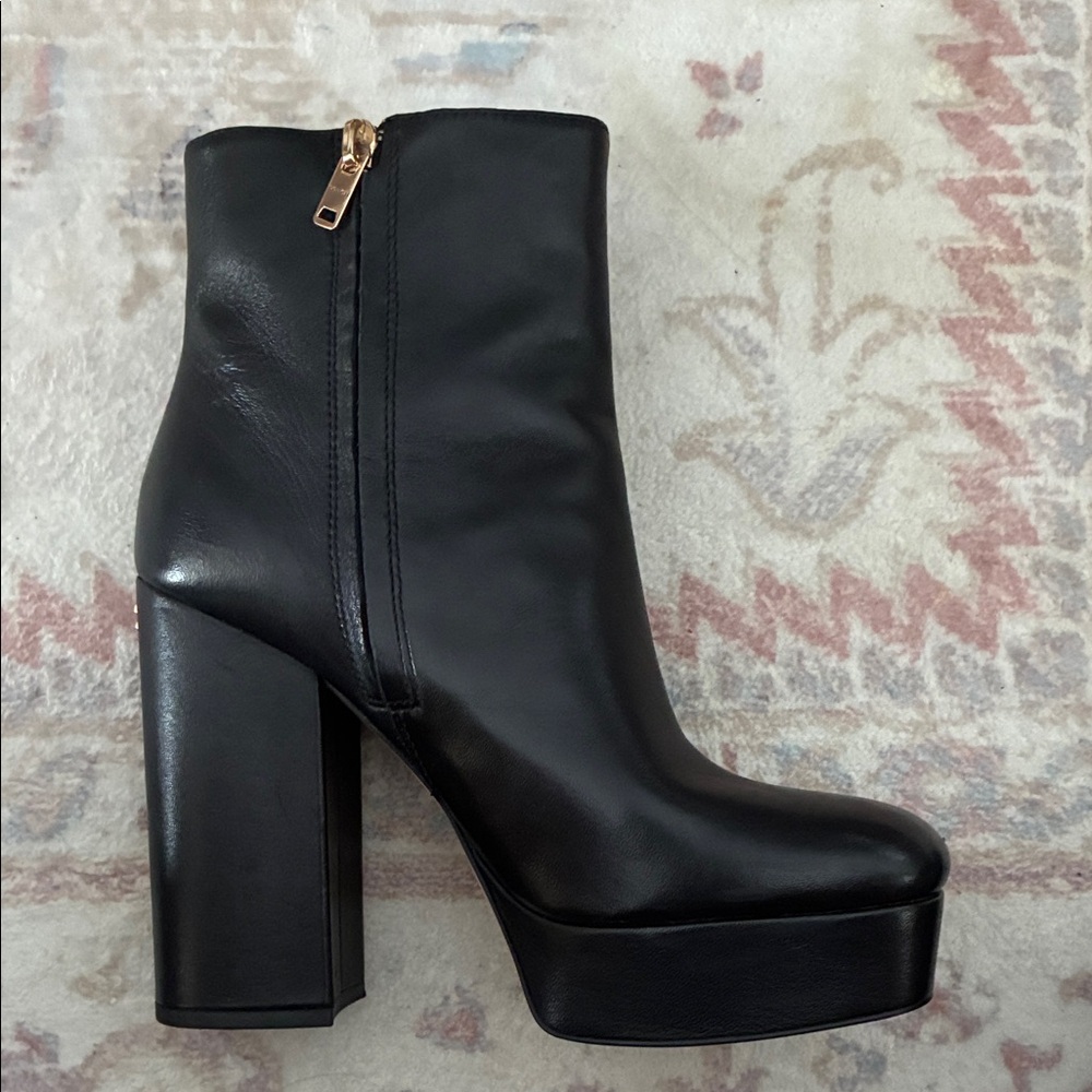 Coach Black Heeled Boots with Gold Zipper